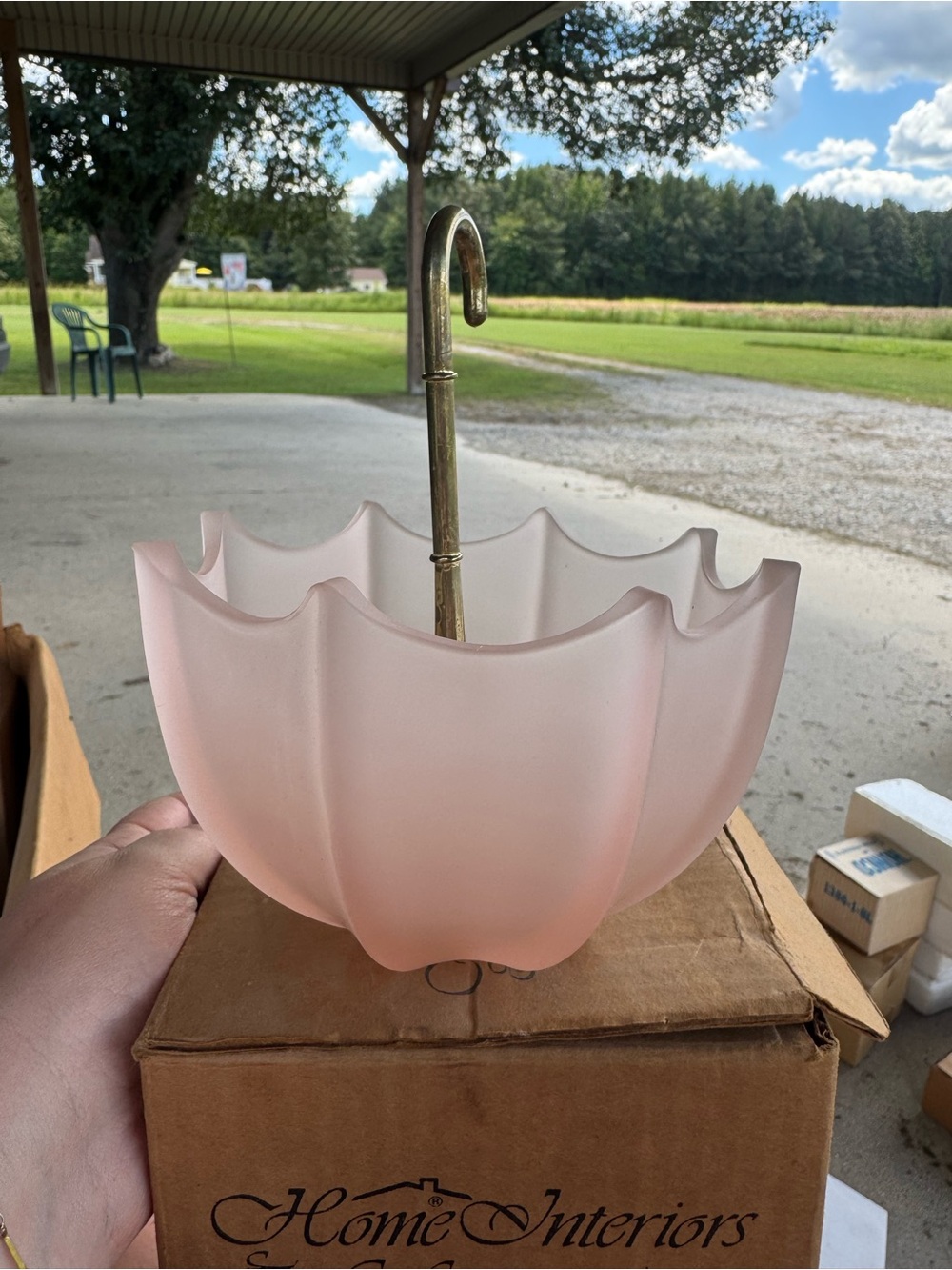 Home Interiors Soft Pink Frosted Umbrella trinket dish